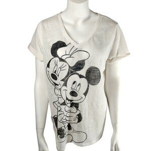 Disney Misses XXL White V-Neck T-Shirt With Mickey and Minnie Mouse Print